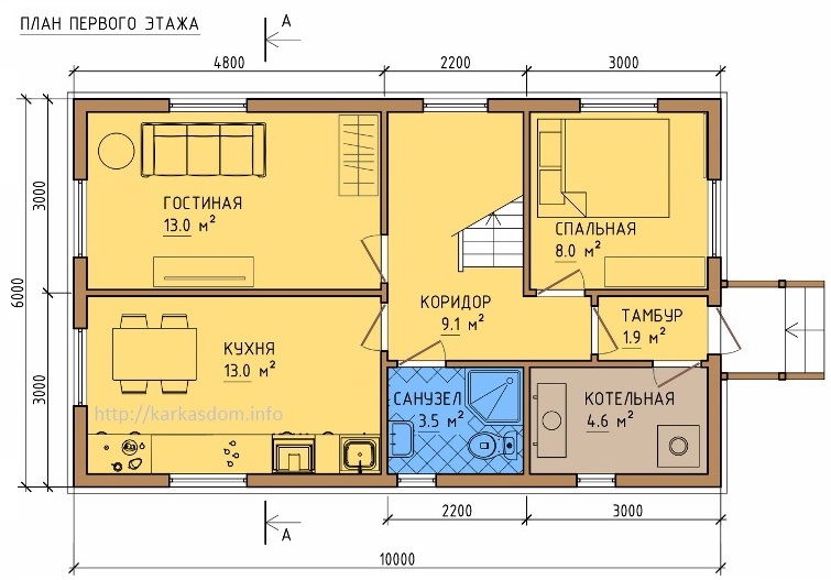 План каркасного дома 6х10м 120м/кв, стандартный вариант.