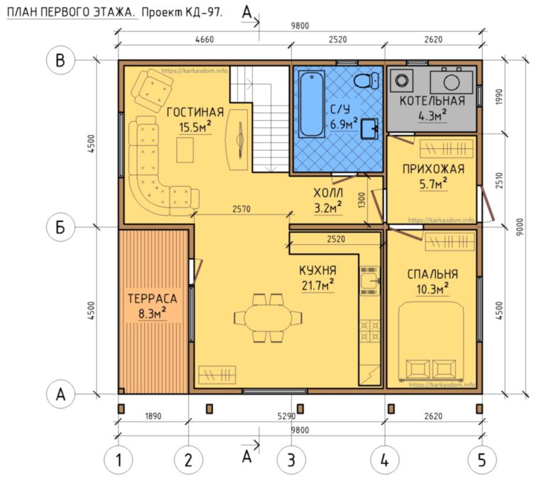 План первого этажа каркасного дома 9х10
